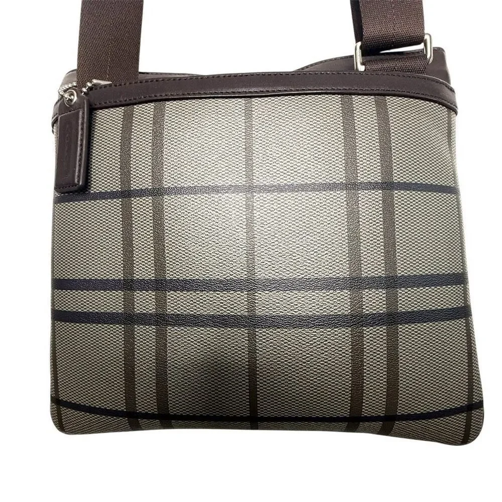 Coach Plaid Trans Atlantic Leather Messenger Bag F70751 Leather Trim, Crossbody,